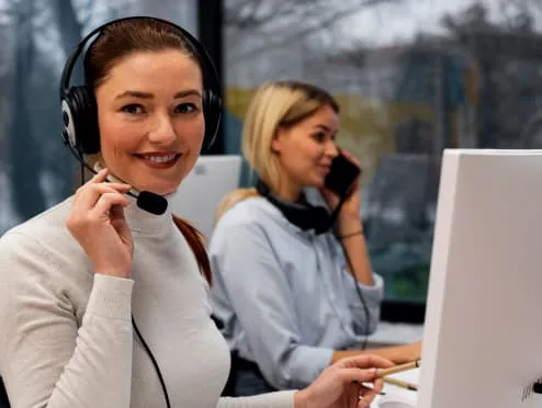 web development company support team assisting client